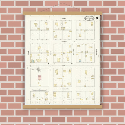 Old map wall art mockup — magnetic wood frame on brick wall — Sanborn Fire Insurance Map from Clarksville, Butler County, Iowa (1895), Sheet #0003