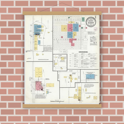 Old map wall art mockup — magnetic wood frame on brick wall — Sanborn Fire Insurance Map from Quanah, Hardeman County, Texas (1908) - Complete Map Set