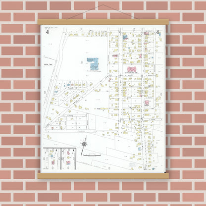 Old map wall art mockup — magnetic wood frame on brick wall — Sanborn Fire Insurance Map from West Milton, Miami County, Ohio (1951), Sheet #0004