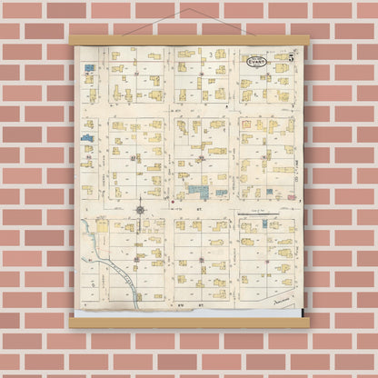 Old map wall art mockup — magnetic wood frame on brick wall — Sanborn Fire Insurance Map from Evart, Osceola County, Michigan (1942), Sheet #0005