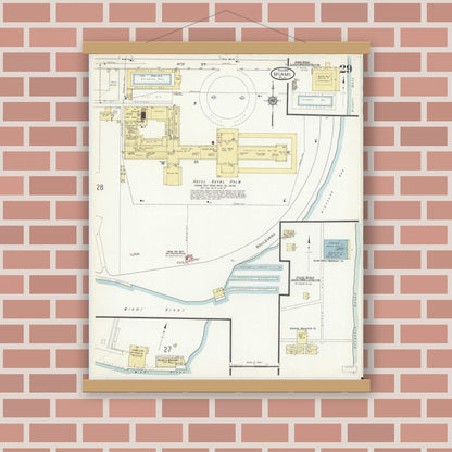 Old map wall art mockup — magnetic wood frame on brick wall — Sanborn Fire Insurance Map from Miami, Dade County, Florida (1914), Sheet #0029