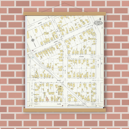 Old map wall art mockup — magnetic wood frame on brick wall — Sanborn Fire Insurance Map from Grand Haven, Ottawa County, Michigan (1912), Sheet #0005