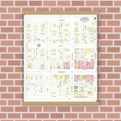 Old map wall art mockup — magnetic wood frame on brick wall — Sanborn Fire Insurance Map from Eagle Grove, Wright County, Iowa (1906), Sheet #0002