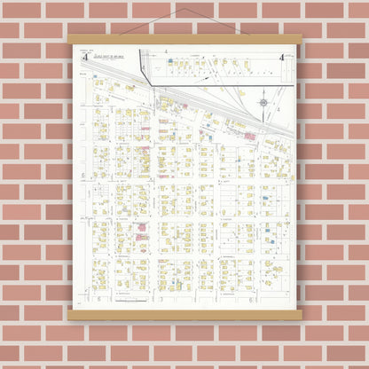 Old map wall art mockup — magnetic wood frame on brick wall — Sanborn Fire Insurance Map from Tomah, Monroe County, Wisconsin (1937), Sheet #0004