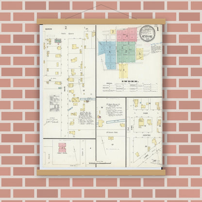 Old map wall art mockup — magnetic wood frame on brick wall — Sanborn Fire Insurance Map from Mount Gilead, Morrow County, Ohio (1897) - Complete Map Set