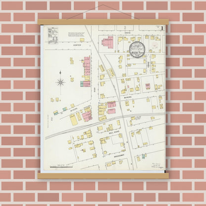 Old map wall art mockup — magnetic wood frame on brick wall — Sanborn Fire Insurance Map from Mineral City, Tuscarawas County, Ohio (1895), Sheet #0001