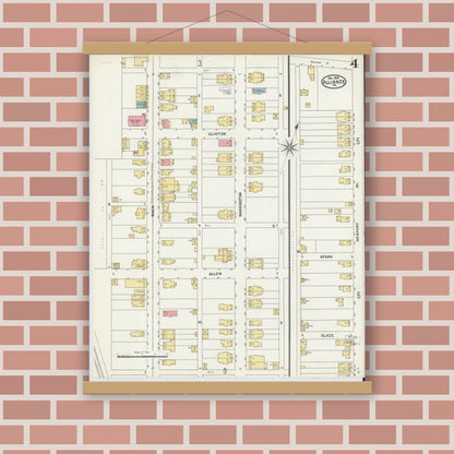 Old map wall art mockup — magnetic wood frame on brick wall — Sanborn Fire Insurance Map from Alliance, Northampton County, Pennsylvania (1904), Sheet #0004