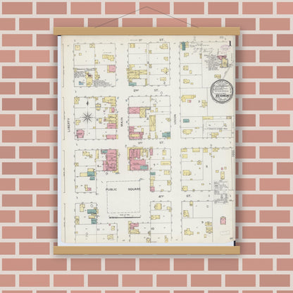 Old map wall art mockup — magnetic wood frame on brick wall — Sanborn Fire Insurance Map from Vermont, Fulton County, Illinois (1893) - Complete Map Set