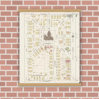 Old map wall art mockup — magnetic wood frame on brick wall — Sanborn Fire Insurance Map from Durand, Shiawassee County, Michigan (1922), Sheet #0004