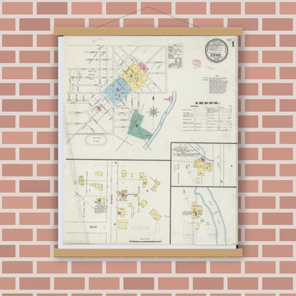Old map wall art mockup — magnetic wood frame on brick wall — Sanborn Fire Insurance Map from Caro, Tuscola County, Michigan (1895) - Complete Map Set