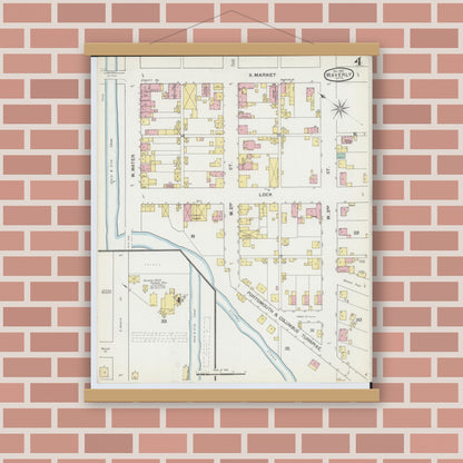 Old map wall art mockup — magnetic wood frame on brick wall — Sanborn Fire Insurance Map from Waverly, Pike County, Ohio (1892), Sheet #0004