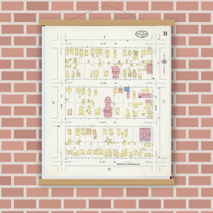 Old map wall art mockup — magnetic wood frame on brick wall — Sanborn Fire Insurance Map from Holland, Ottawa County, Michigan (1916), Sheet #0011