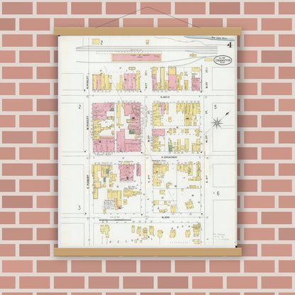 Old map wall art mockup — magnetic wood frame on brick wall — Sanborn Fire Insurance Map from Crookston, Polk County, Minnesota (1900), Sheet #0004