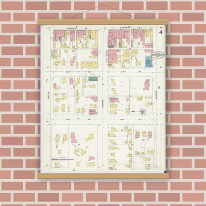 Old map wall art mockup — magnetic wood frame on brick wall — Sanborn Fire Insurance Map from Upper Sandusky, Wyandot County, Ohio (1902), Sheet #0004