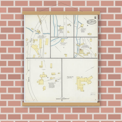 Old map wall art mockup — magnetic wood frame on brick wall — Sanborn Fire Insurance Map from Millbrook, Dutchess County, New York (1892), Sheet #0002