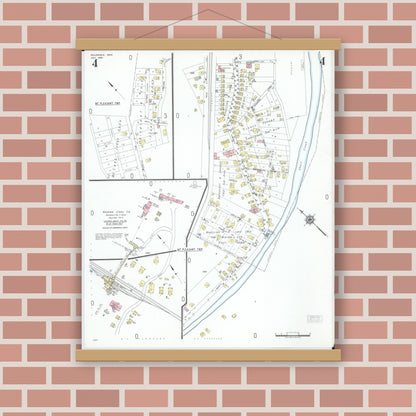 Old map wall art mockup — magnetic wood frame on brick wall — Sanborn Fire Insurance Map from Dillonvale, Jefferson County, Ohio (1950), Sheet #0004