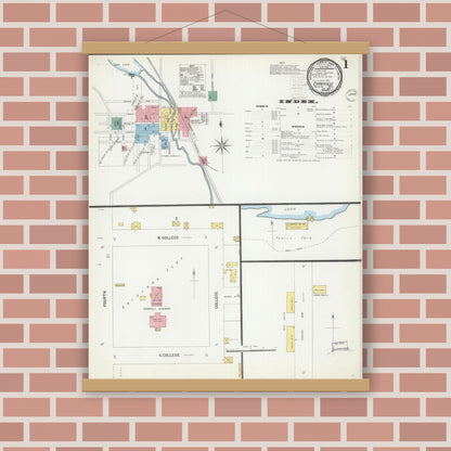 Old map wall art mockup — magnetic wood frame on brick wall — Sanborn Fire Insurance Map from Evansville, Rock County, Wisconsin (1899), Sheet #0001