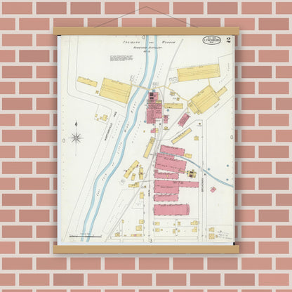 Old map wall art mockup — magnetic wood frame on brick wall — Sanborn Fire Insurance Map from Lynchburg, Highland County, Ohio (1900), Sheet #0002