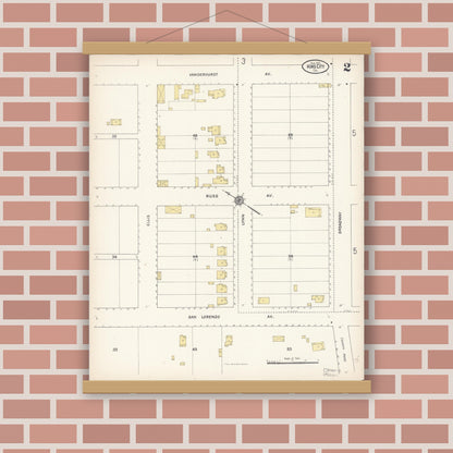 Old map wall art mockup — magnetic wood frame on brick wall — Sanborn Fire Insurance Map from King City, Monterey County, California (1910), Sheet #0002