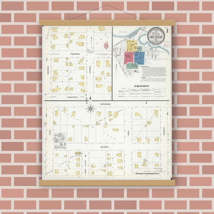 Old map wall art mockup — magnetic wood frame on brick wall — Sanborn Fire Insurance Map from Lake Crystal, Blue Earth County, Minnesota (1908) - Complete Map Set