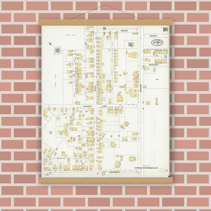 Old map wall art mockup — magnetic wood frame on brick wall — Sanborn Fire Insurance Map from Key West, Monroe County, Florida (1899), Sheet #0018