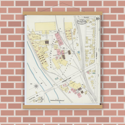 Old map wall art mockup — magnetic wood frame on brick wall — Sanborn Fire Insurance Map from Youngstown, Mahoning County, Ohio (1889), Sheet #0010