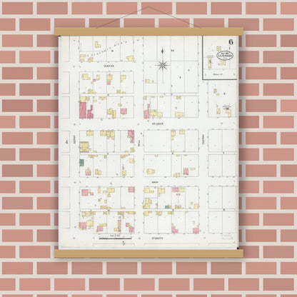 Old map wall art mockup — magnetic wood frame on brick wall — Sanborn Fire Insurance Map from Lebanon, Saint Clair County, Illinois (1906), Sheet #0006