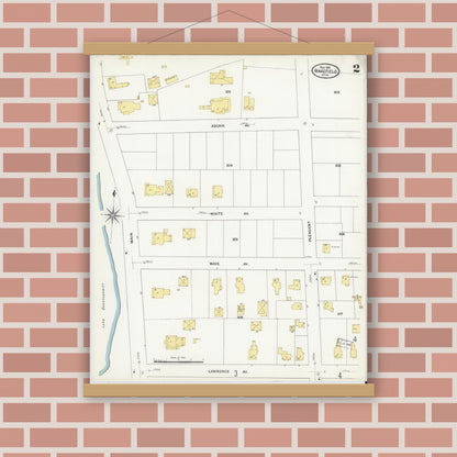 Old map wall art mockup — magnetic wood frame on brick wall — Sanborn Fire Insurance Map from Wakefield, Middlesex County, Massachusetts (1909), Sheet #0002
