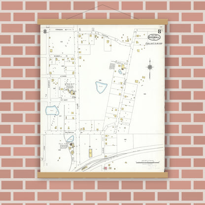 Old map wall art mockup — magnetic wood frame on brick wall — Sanborn Fire Insurance Map from Rockwall, Rockwall County, Texas (1923), Sheet #0008