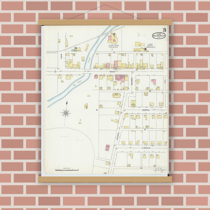 Old map wall art mockup — magnetic wood frame on brick wall — Sanborn Fire Insurance Map from Salineville, Columbiana County, Ohio (1895), Sheet #0003
