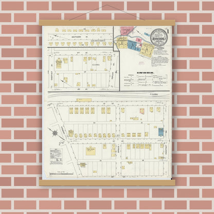 Old map wall art mockup — magnetic wood frame on brick wall — Sanborn Fire Insurance Map from Beaverdale, Cambria County, Pennsylvania (1911) - Complete Map Set