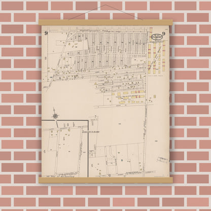Old map wall art mockup — magnetic wood frame on brick wall — Sanborn Fire Insurance Map from Dumont, Bergen County, New Jersey (1922), Sheet #0009