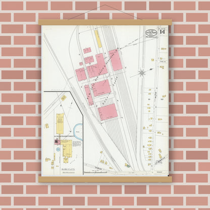 Old map wall art mockup — magnetic wood frame on brick wall — Sanborn Fire Insurance Map from Hyde Park, Norfolk County, Massachusetts (1900), Sheet #0014