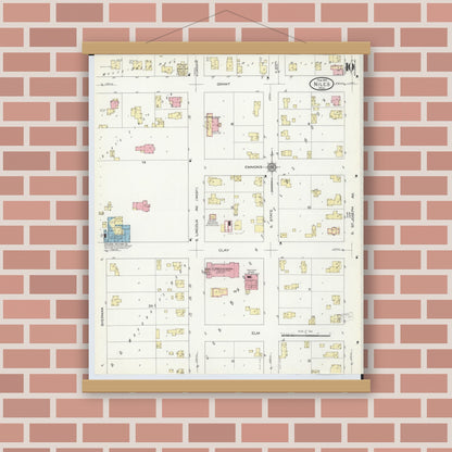 Old map wall art mockup — magnetic wood frame on brick wall — Sanborn Fire Insurance Map from Niles, Berrien County, Michigan (1914), Sheet #0010