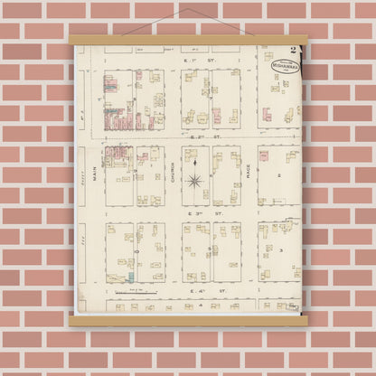 Old map wall art mockup — magnetic wood frame on brick wall — Sanborn Fire Insurance Map from Mishawaka, Saint Joseph County, Indiana (1886), Sheet #0002