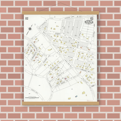 Old map wall art mockup — magnetic wood frame on brick wall — Sanborn Fire Insurance Map from Great Neck, Nassau County, New York (1926), Sheet #0012