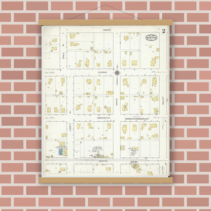 Old map wall art mockup — magnetic wood frame on brick wall — Sanborn Fire Insurance Map from Newton, Jasper County, Illinois (1916), Sheet #0002
