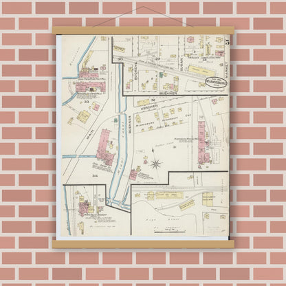 Old map wall art mockup — magnetic wood frame on brick wall — Sanborn Fire Insurance Map from Miamisburg, Montgomery County, Ohio (1886), Sheet #0005