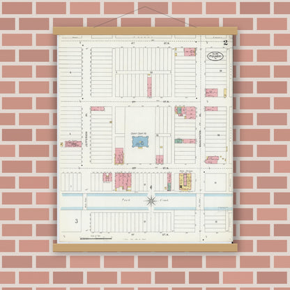Old map wall art mockup — magnetic wood frame on brick wall — Sanborn Fire Insurance Map from Pulaski, Pulaski County, Virginia (1898), Sheet #0002
