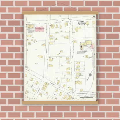 Old map wall art mockup — magnetic wood frame on brick wall — Sanborn Fire Insurance Map from Fort Myers, Lee County, Florida (1914), Sheet #0007