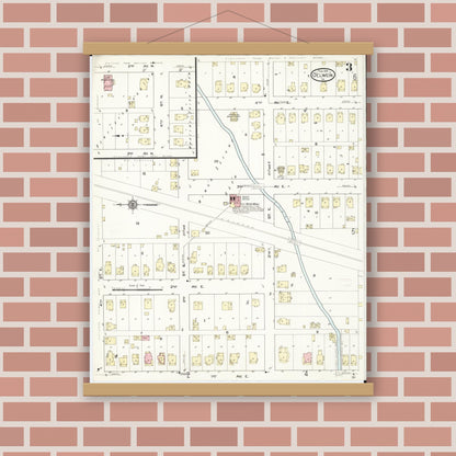 Old map wall art mockup — magnetic wood frame on brick wall — Sanborn Fire Insurance Map from Oelwein, Fayette County, Iowa (1914), Sheet #0003