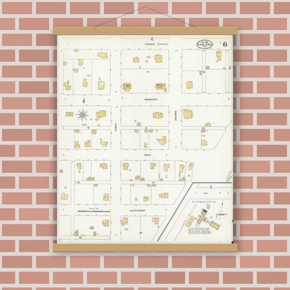 Old map wall art mockup — magnetic wood frame on brick wall — Sanborn Fire Insurance Map from Garland, Dallas County, Texas (1906), Sheet #0006