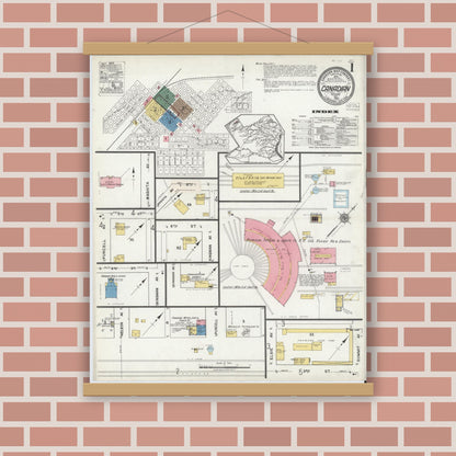 Old map wall art mockup — magnetic wood frame on brick wall — Sanborn Fire Insurance Map from Canadian, Hemphill County, Texas (1920), Sheet #0001