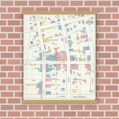Old map wall art mockup — magnetic wood frame on brick wall — Sanborn Fire Insurance Map from Eagle Pass, Maverick County, Texas (1916), Sheet #0004