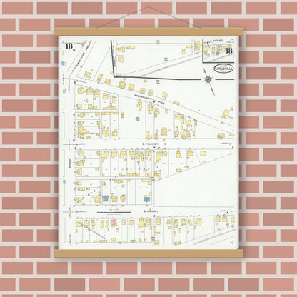 Old map wall art mockup — magnetic wood frame on brick wall — Sanborn Fire Insurance Map from Circleville, Pickaway County, Ohio (1927), Sheet #0018