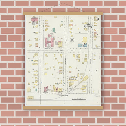 Old map wall art mockup — magnetic wood frame on brick wall — Sanborn Fire Insurance Map from Vineland, Cumberland County, New Jersey (1895), Sheet #0008