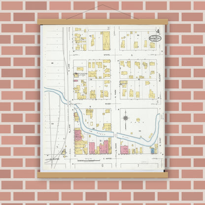 Old map wall art mockup — magnetic wood frame on brick wall — Sanborn Fire Insurance Map from Boyne City, Charlevoix County, Michigan (1919), Sheet #0004