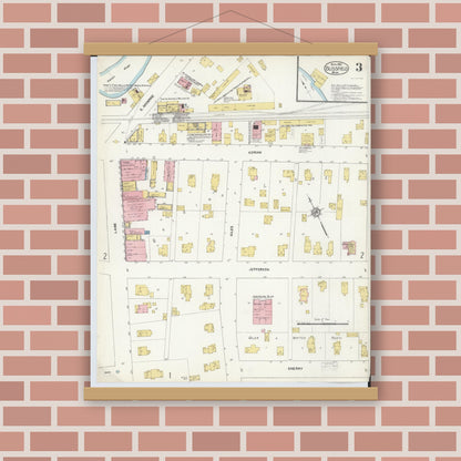 Old map wall art mockup — magnetic wood frame on brick wall — Sanborn Fire Insurance Map from Blissfield, Lenawee County, Michigan (1912), Sheet #0003