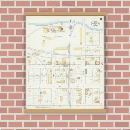 Old map wall art mockup — magnetic wood frame on brick wall — Sanborn Fire Insurance Map from Neillsville, Clark County, Wisconsin (1897), Sheet #0003