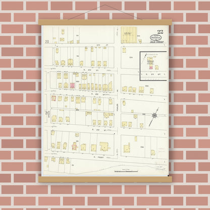 Old map wall art mockup — magnetic wood frame on brick wall — Sanborn Fire Insurance Map from Berwick, Columbia County, Pennsylvania (1913), Sheet #0022
